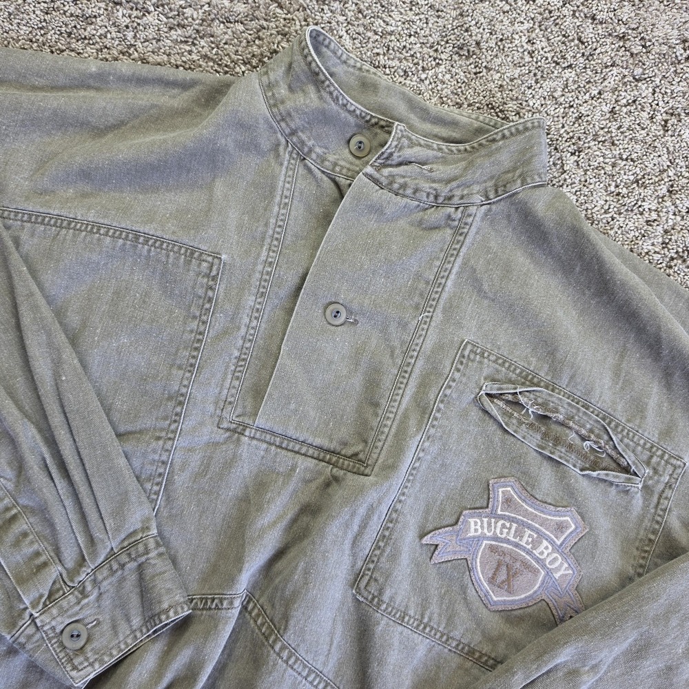 VINTAGE Bugle Boy Jacket Mens Medium Green Pullover Lightweight Logo Top 80s